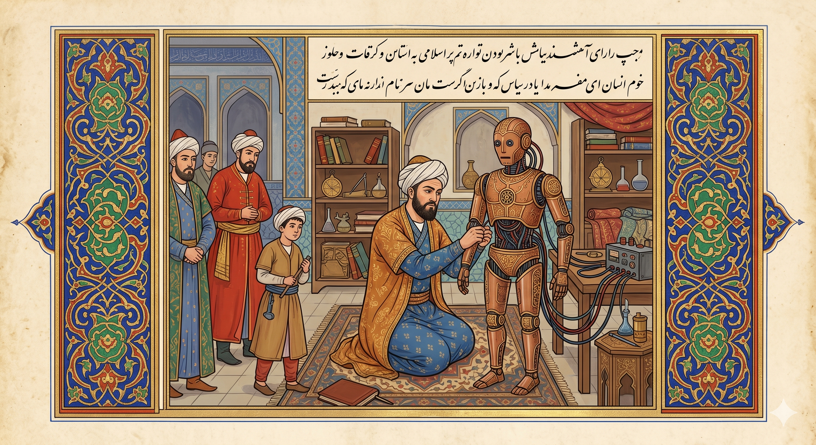 muslim robot scientist — Persian miniature style